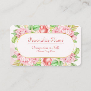 Tarjeta De Visita Elegante Floral Vintage Peonía y Rosa