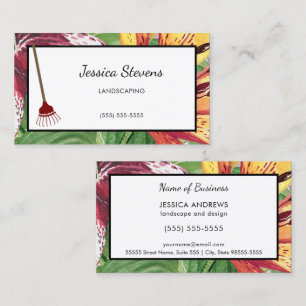 Tarjeta De Visita Elegante Floral y Diseño de Paisaje con Rastrillo