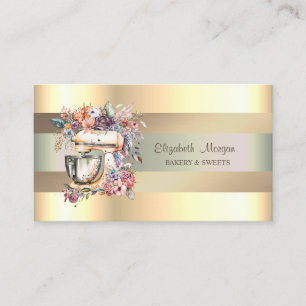 Tarjeta De Visita Elegante flores mezcladas, rayas doradas falsas