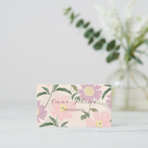 Tarjeta De Visita Elegante Flores Rosa Watercolor Boho Floral