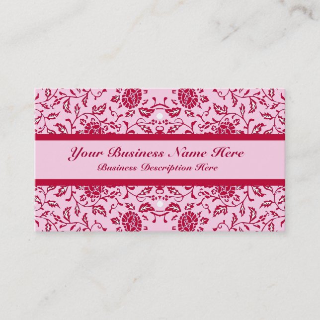 Tarjeta De Visita Elegante florido Damasco rosa y Rojo (Anverso)