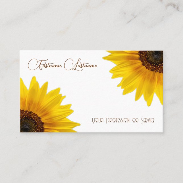 Tarjeta De Visita Elegante florista caligrafía de girasol QR-Code (Anverso)