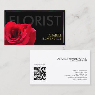 Tarjeta De Visita Elegante florista de marco dorado negro con rosa r