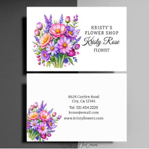 Tarjeta De Visita Elegante florista rosa morado de flores de piel