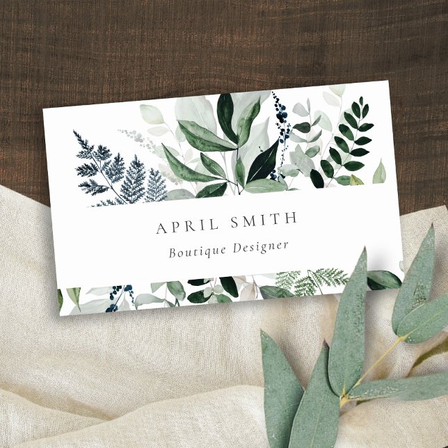 Tarjeta De Visita Elegante Foliage Tropical Moderno Verde Leafy Fern (Subido por el creador)