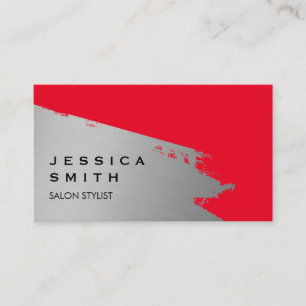 Tarjeta De Visita Elegante fondo rojo cepillado plateado