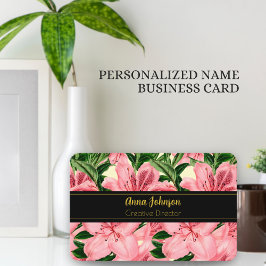 Tarjeta De Visita Elegante fondo rojo floral nombre personalizado