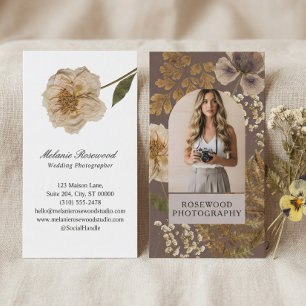 Tarjeta De Visita Elegante foto botánica floral de flores silvestres