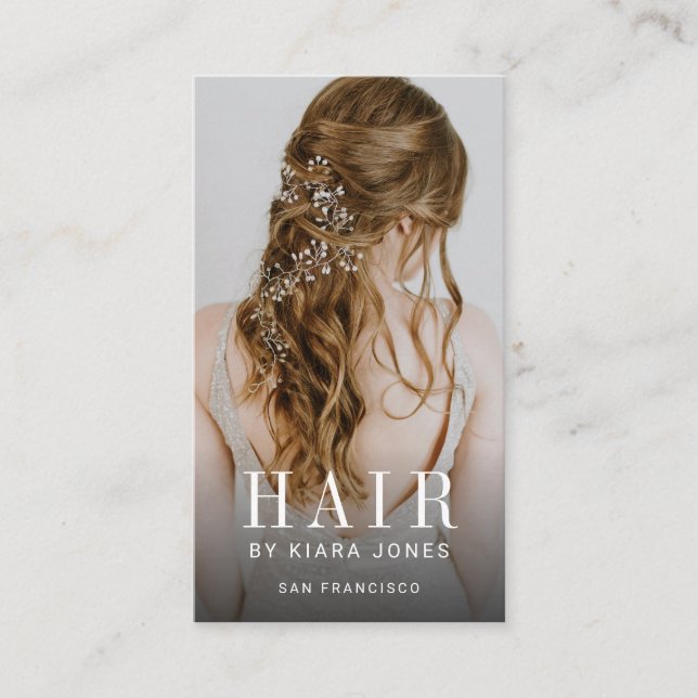 Tarjeta De Visita Elegante Foto Cascada Hair Estilista (Anverso)