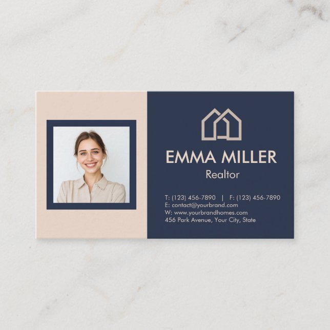 Tarjeta De Visita Elegante foto de agente inmobiliario de la Marina  (Anverso)