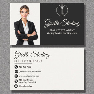 Tarjeta De Visita Elegante foto de agente inmobiliario neutral