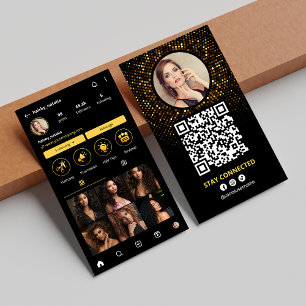 Tarjeta De Visita Elegante foto de hairstylist de Instagram en negro