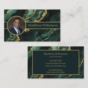 Tarjeta De Visita Elegante Foto de Mármol Verde Esmeralda Dorado