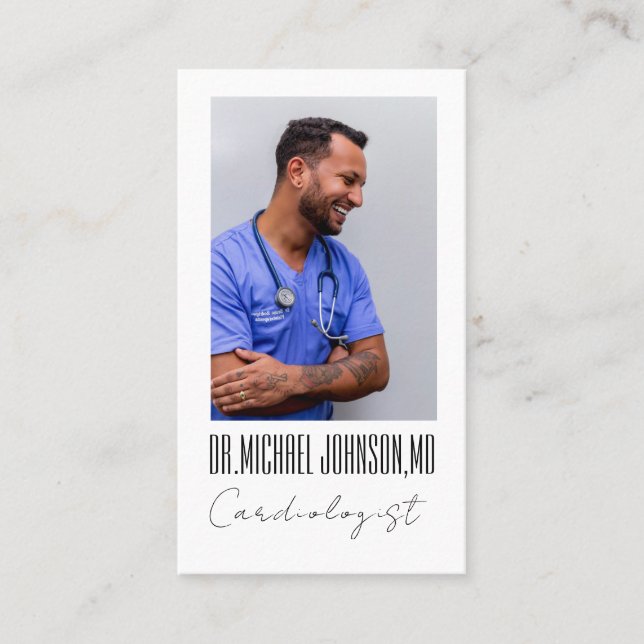 Tarjeta De Visita Elegante foto de Médica de Cardiólogos en blanco y (Anverso)