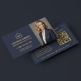 Tarjeta De Visita Elegante Foto Profesional de Marketing Azul Agente