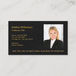 Tarjeta De Visita Elegante foto profesional Faux Black Leather