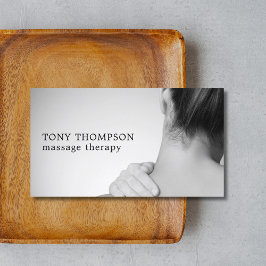 Tarjeta De Visita Elegante foto Terapia de Masaje Blanco Gris