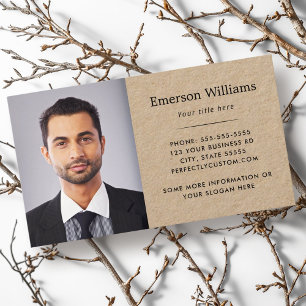 Tarjeta De Visita Elegante foto y logo personalizado Papel Kraft