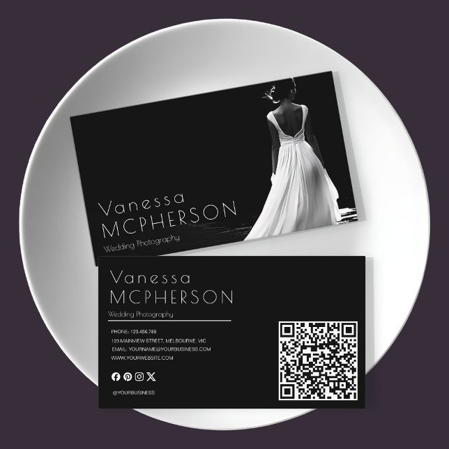 Tarjeta De Visita Elegante fotografía Boda en blanco y negro (Subido por el creador)