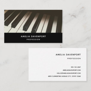 Tarjeta De Visita Elegante fotografía de Piano Blanco y Negro