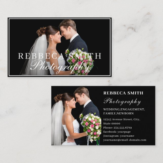 Tarjeta De Visita Elegante fotógrafo Boda de 2 Collages de fotos neg (Anverso / Reverso)