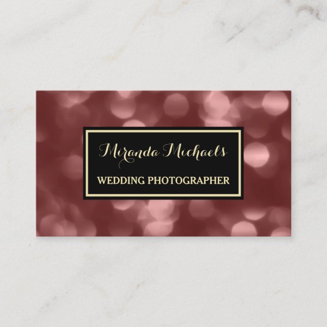 Tarjeta De Visita Elegante fotógrafo de bodas glamoroso Brown Bokeh (Anverso)