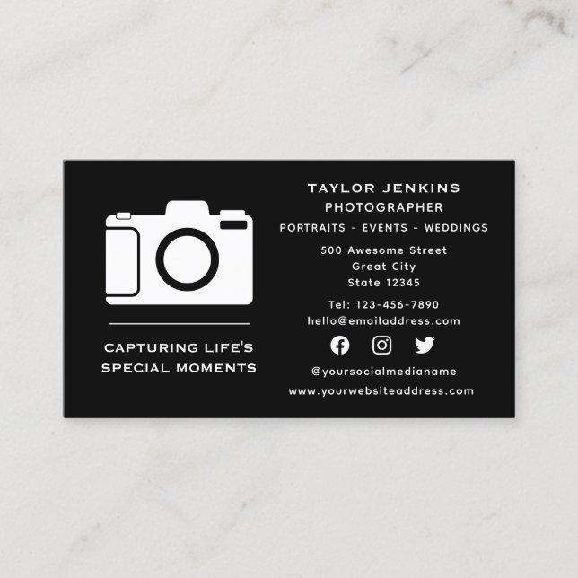 Tarjeta De Visita Elegante fotógrafo independiente de cámara de medi (Anverso)