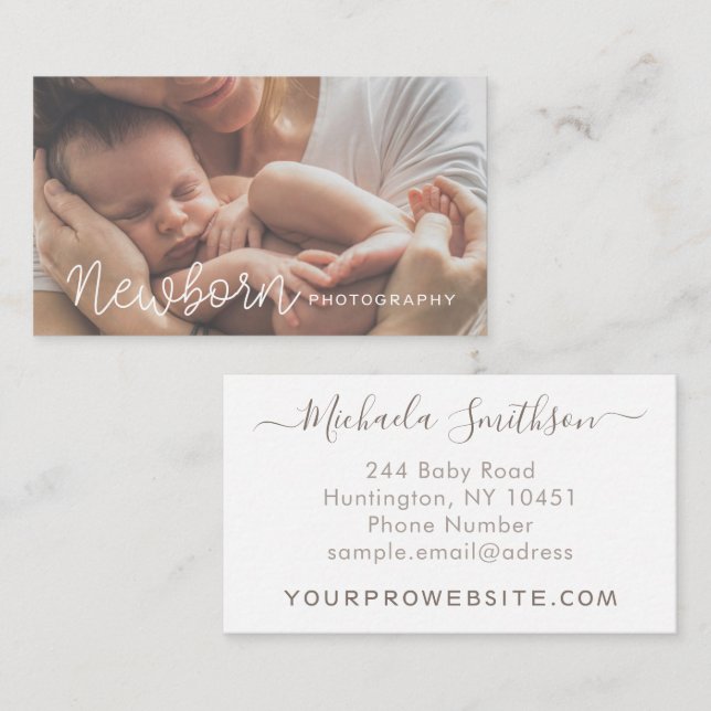 Tarjeta De Visita Elegante fotógrafo Mínimo Blanco Moderno recién na (Anverso / Reverso)