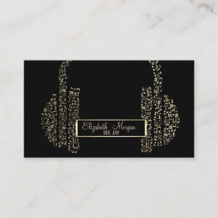 Tarjeta De Visita Elegante Frame, Gold Music Notes Headphone DJ