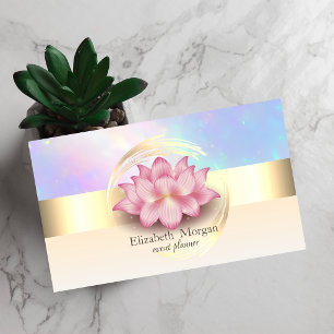 Tarjeta De Visita Elegante franja de oro moderna lotus holográfica