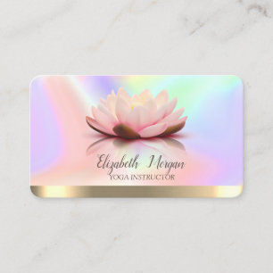Tarjeta De Visita Elegante Franja Dorada de Loto Yoga Holográfico