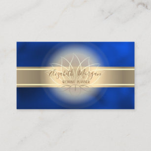 Tarjeta De Visita Elegante franja moderna de oro, loto azul real