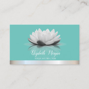 Tarjeta De Visita Elegante Frío Loto Plata Raya Verde Azul Yoga