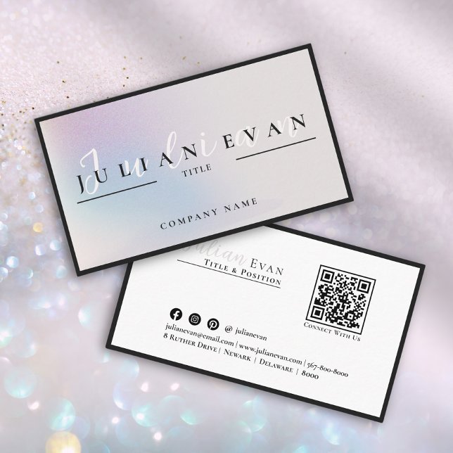 Tarjeta De Visita Elegante frontera negra Plata Belleza Holográfica (Subido por el creador)
