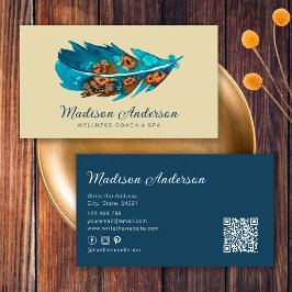 Tarjeta De Visita Elegante Fuente de acuarela de Boho Blue Terracott