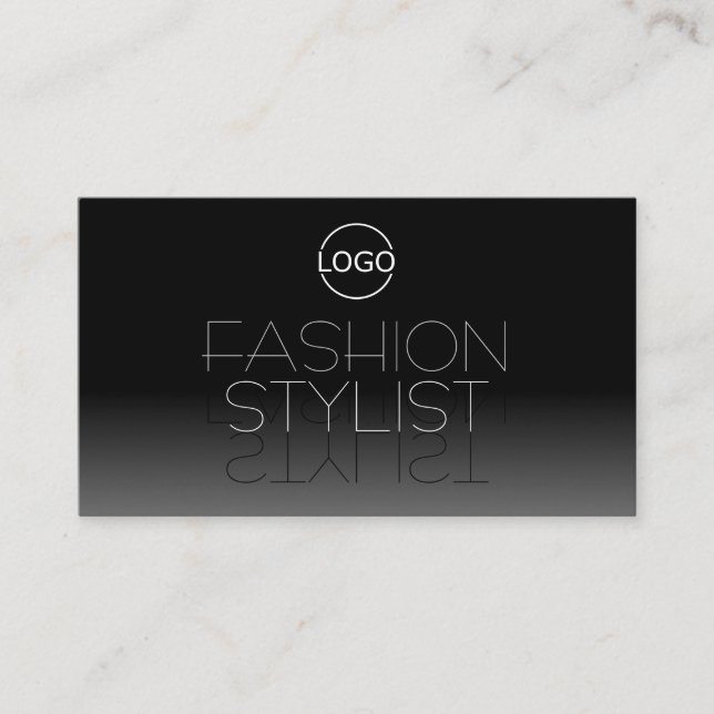 Tarjeta De Visita Elegante fuente espejo de Moda blanca y negra con  (Anverso)