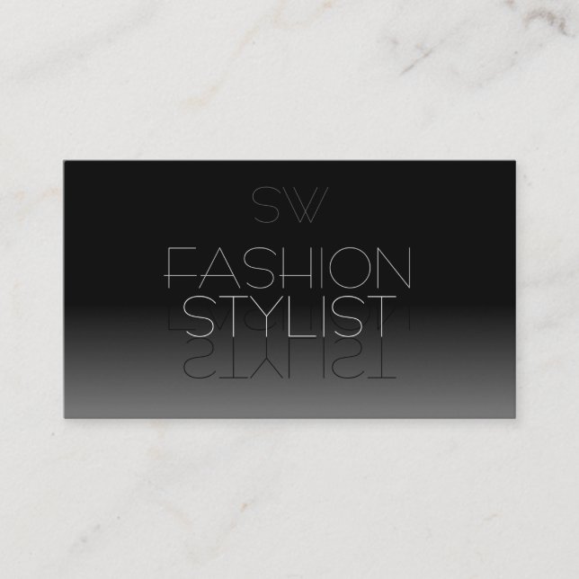 Tarjeta De Visita Elegante fuente espejo negro y blanco con monogram (Anverso)