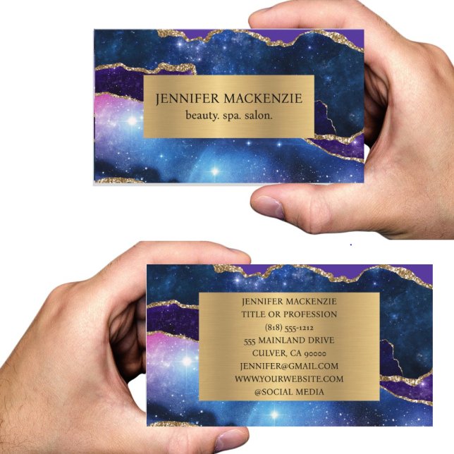 Tarjeta De Visita Elegante Galaxy Unicorn Gold Agate Luxury (Subido por el creador)