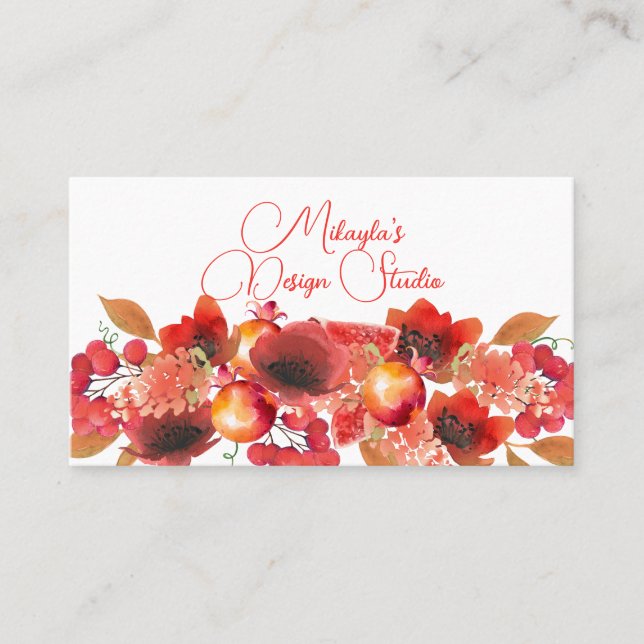 Tarjeta De Visita Elegante Garland de frutas y flores (Anverso)