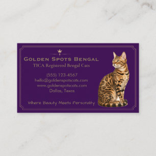 Tarjeta De Visita Elegante Gatería de Gatos Bengal Personalizable 