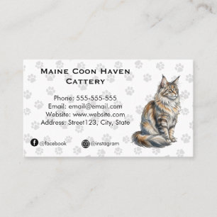 Tarjeta De Visita Elegante Gatería de Maine Coon Acuarela Personaliz