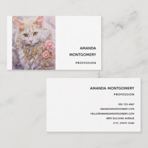 Tarjeta De Visita Elegante gato blanco en oro y diamantes