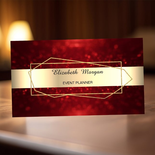 Tarjeta De Visita Elegante Gémetric Gold de moda, Frame, Red Bokeh (Subido por el creador)