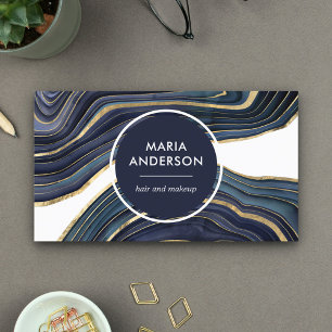 Tarjeta De Visita Elegante geoda de ágata azul marino y oro Piedra p