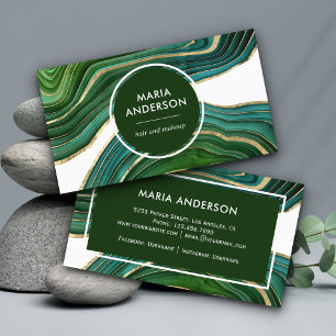 Tarjeta De Visita Elegante geoda de ágata verde esmeralda dorada Pie
