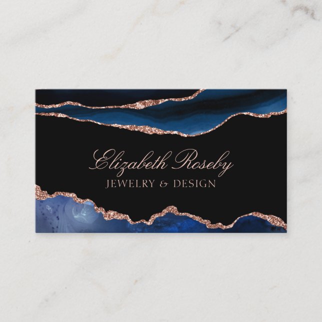 Tarjeta De Visita Elegante Geode de Agate Oro Azul de la Marina (Anverso)