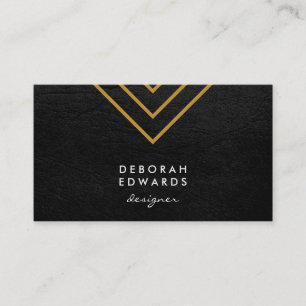 Tarjeta De Visita Elegante Geometric Gold Lines Faux Leather