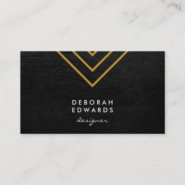 Tarjeta De Visita Elegante Geometric Gold Lines Faux Leather (Anverso)
