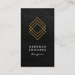 Tarjeta De Visita Elegante Geométrica Gold Cuadrados Faux Leather