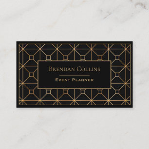 Tarjeta De Visita Elegante geométrico Art Deco de Oro Negro